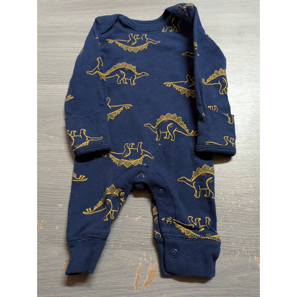 Carters Newborn Navy Blue Yellow Stegosaurus Dinosaur Long Sleeve Romper 0M